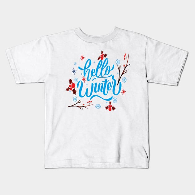 Hello Winter Kids T-Shirt by houdasagna